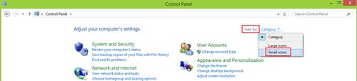 Control Panel, Small Icons View